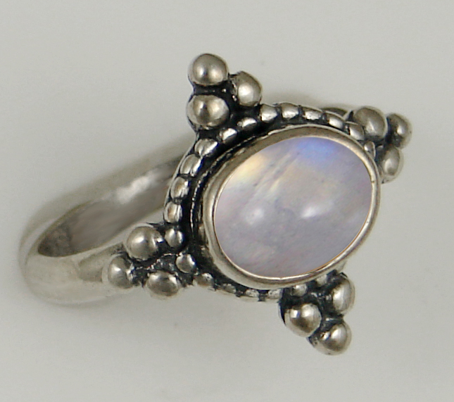 Sterling Silver Gemstone Ring With Rainbow Moonstone Size 6